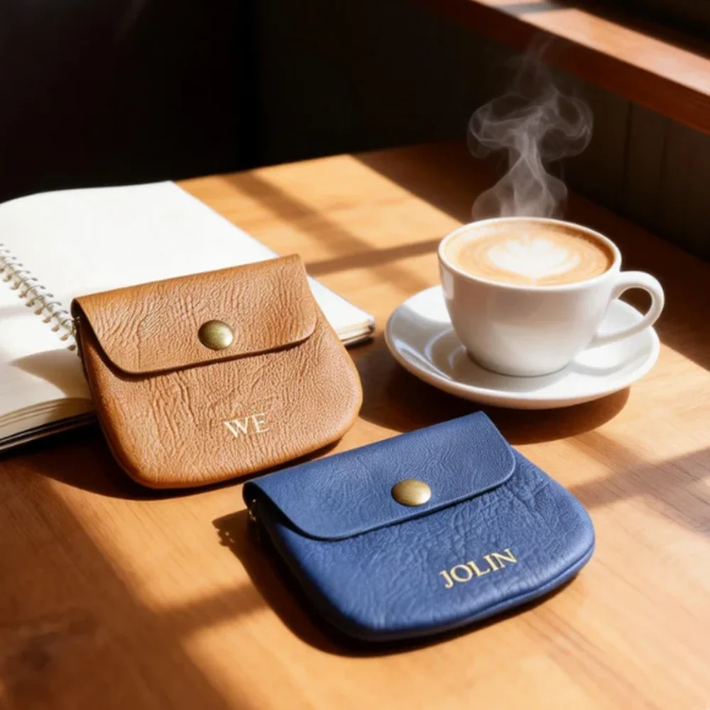 Genuine Leather Coin Pouch Small Personalized Name Small Change Card Holder Cusotm Letters Gift Soft Cowhide Mini Wallet