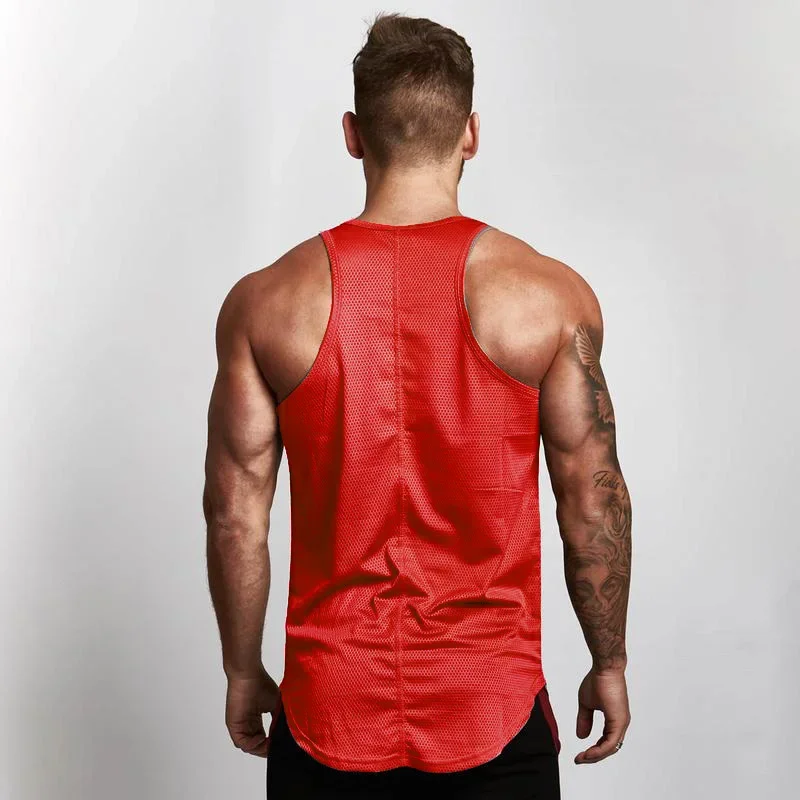 Plain Men Fitness Running Slim Fit Tank Tops Mesh Breathable Sleeveless Quick Dry Singlets Gym Bodybuilding Workout Muscle Shirt