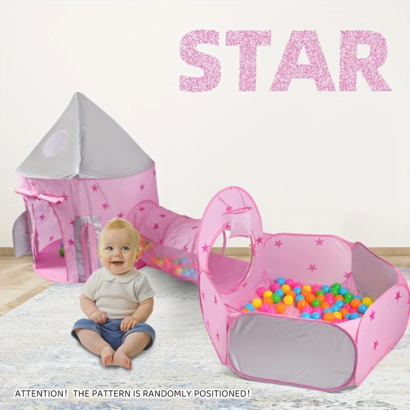 青とピンクの宇宙ロケットボールプールゲームテントトンネルポップアップハウスおもちゃ3個セット収納バッグ付き子供への最高の誕生日プレゼント