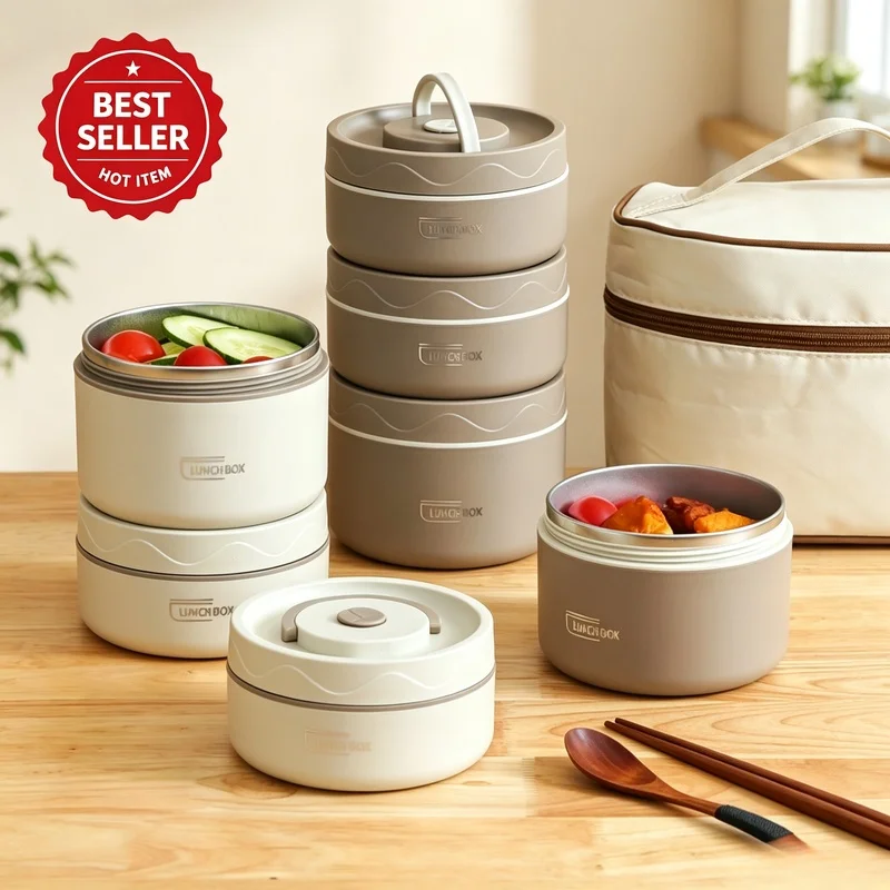 Stainless Steel Insulated Bento Box, Leak-Proof Food Storage Container with Thermal Lunch Bag for Students Office Workers