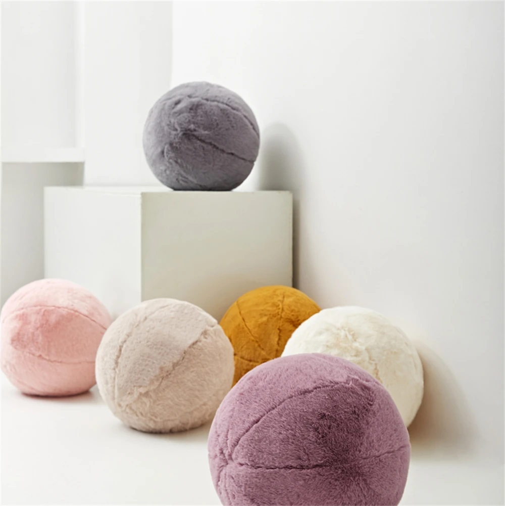 Rabbit Hair Ball Shaped Cushion Solid Color Stuffed Sofa Creative Throw Pillow for Couch Plush Office Waist Rest Pillow Gifts