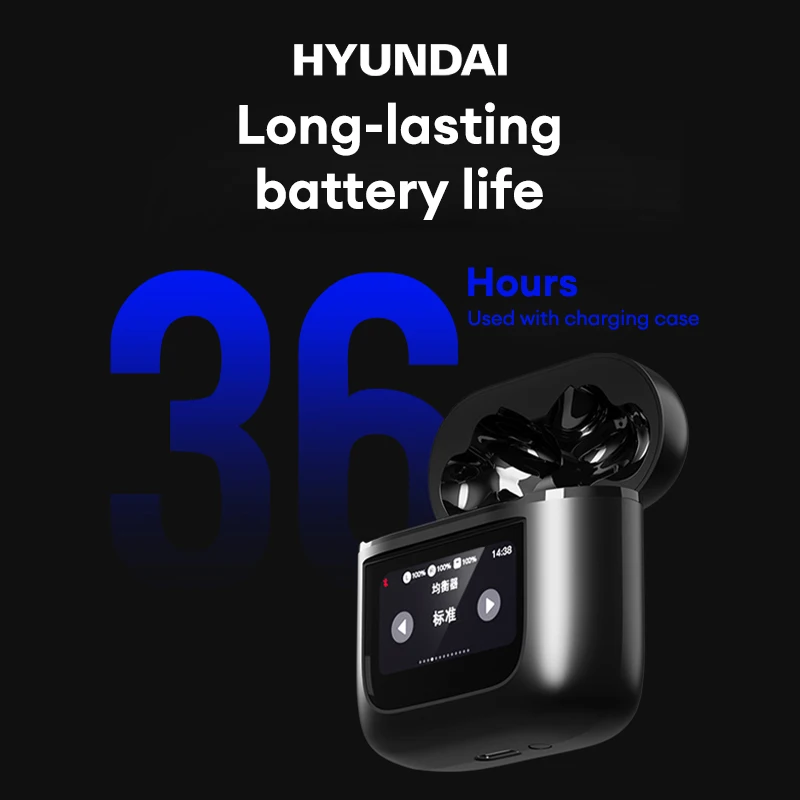 HYUNDAI HY-Y15 Original A9 Touch Screen Earphones ANC True Wireless TWS Noise Cancelling Earbuds 36h Long Endurance Headphones