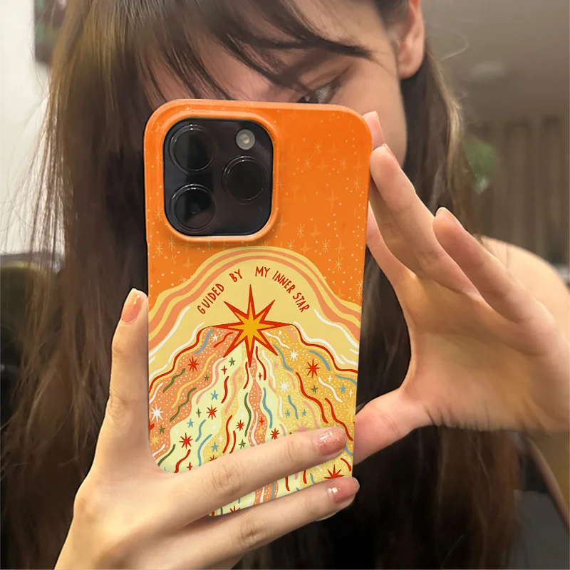 Creative INS Ice Cream Volcano Sparkling Orange Chic Artistic Phone Case for iPhone 15 14 11 12 13 Pro Max Plus Back Cover