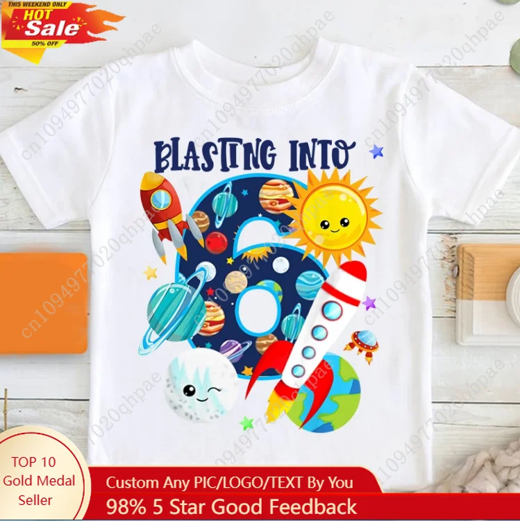 

Boys Birthday T Shirt Astronaut Matching Shirt Personalized Space Party Kids Summer Toddler Baby Boys Short - Sleeved T shirt T