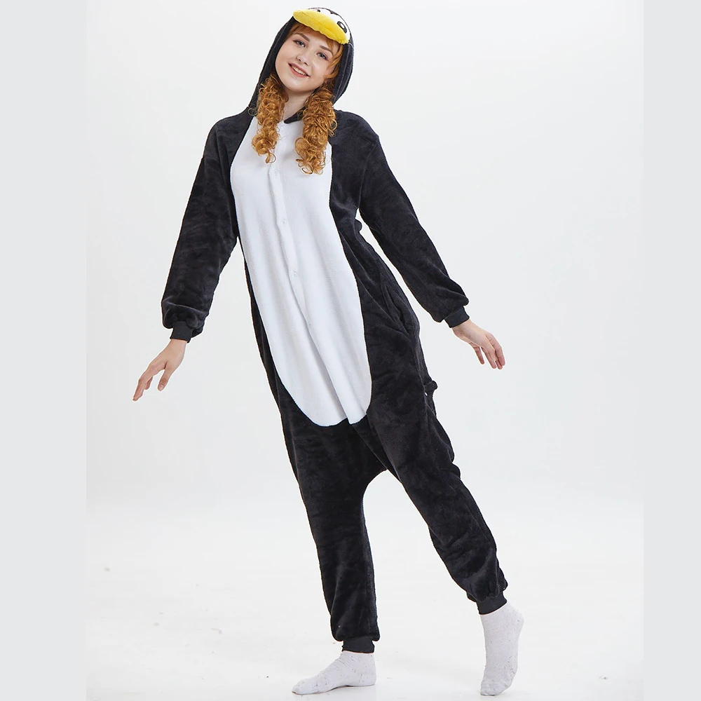 Animal Onesie for Adults Kids Parent-Child Sleepwear Penguin Cosplay Halloween Costume Christmas One Piece Pajamas for Women Men