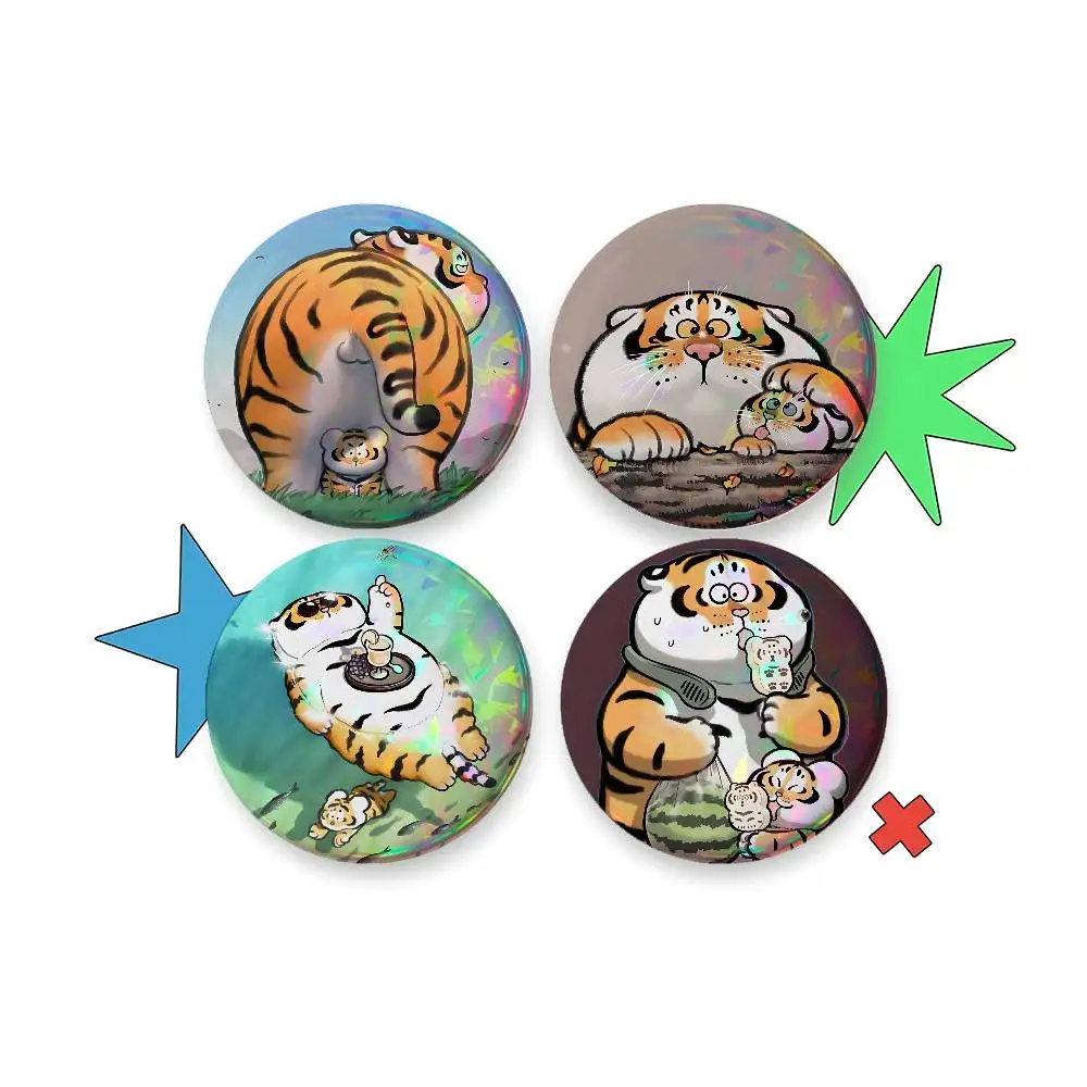 Cute Little Fat Tiger For Badge Custom Laser Hologram Enamel Pin Badge Metal Lapel Brooch For Clothes Bag Accessory Gift
