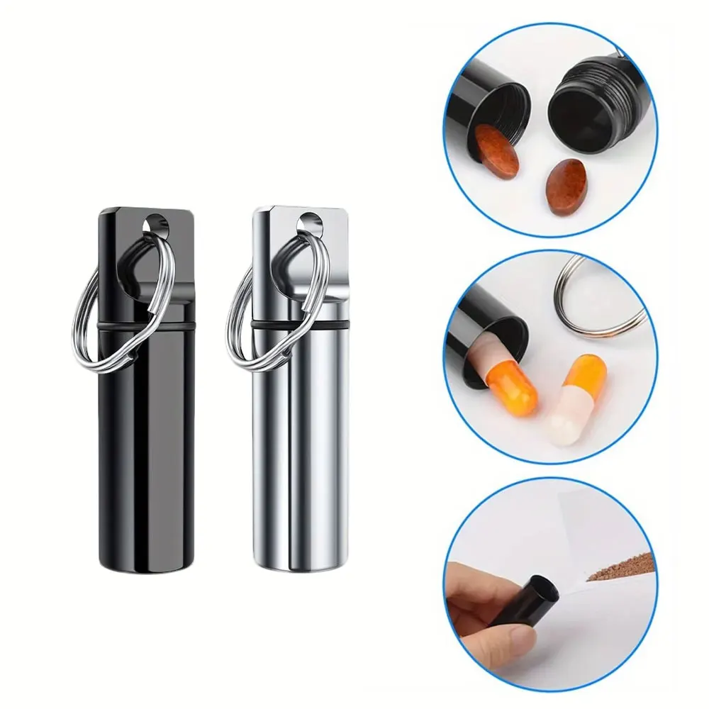 Small Pocket Pill Box Keychain, Portable Mini Pill Organizer, Waterproof Pill Box Cases with Sealed Storage, Flat Head