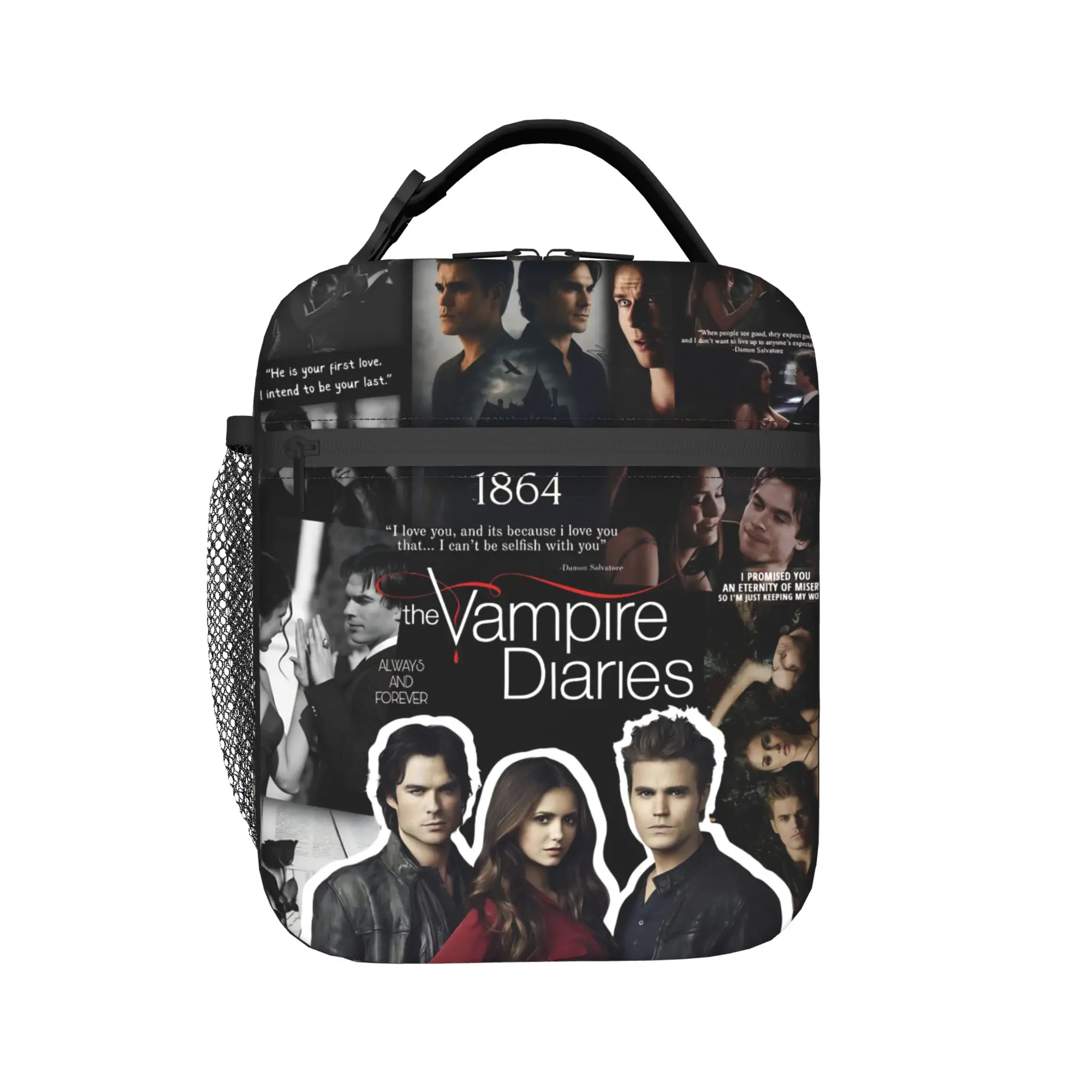 The Vampire Diaries Resuable Movie Lunch Bag Damon Salvatore Lunch Box For Child Thermal Tote Handbags Oxford Zipper Cooler Bag
