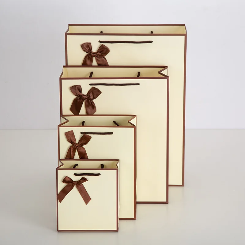 10pcs Solid Color Bow Handheld Jewelry Paper Bag Party Festive Supplies High Quality Environment Friendly Packaging Bags