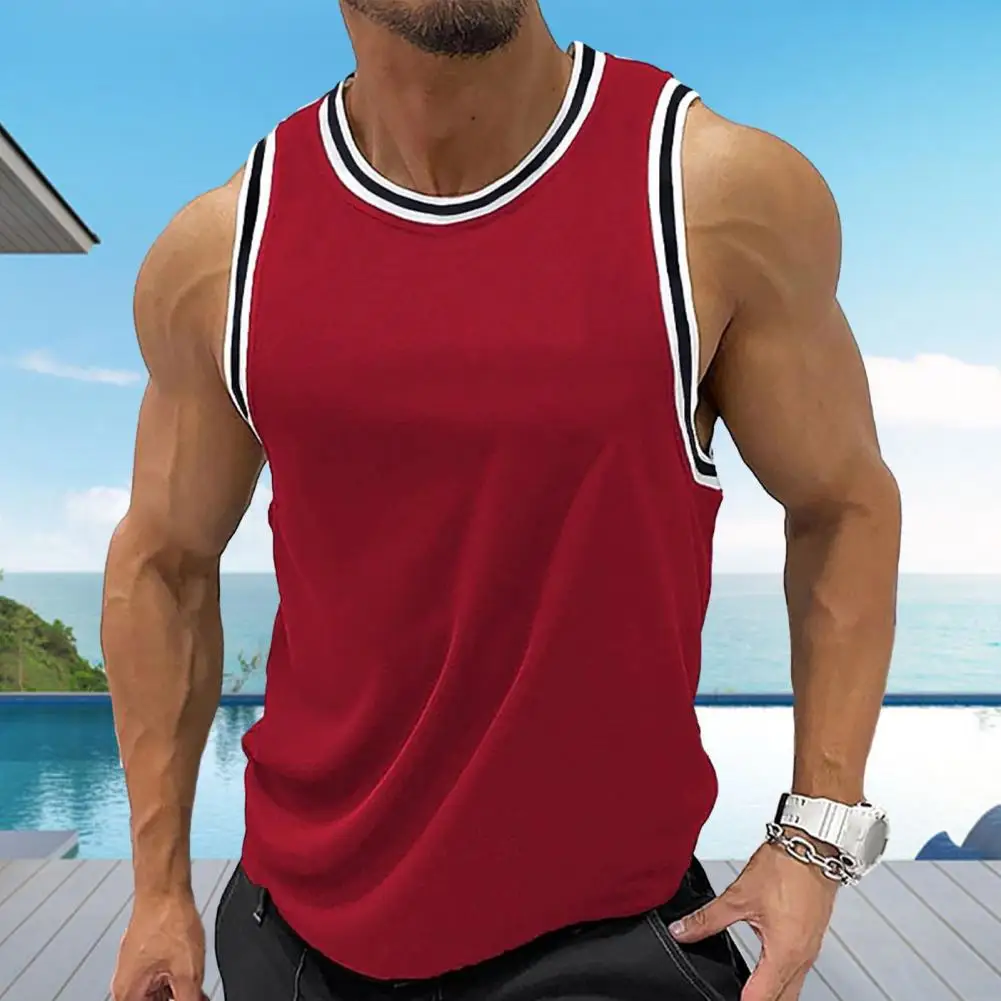 Men Polyester Vest Slim Fit Contrast Color Vest Quick Drying Training Tank Top for Men's Sport Fitness Outdoor Gym Undershirt