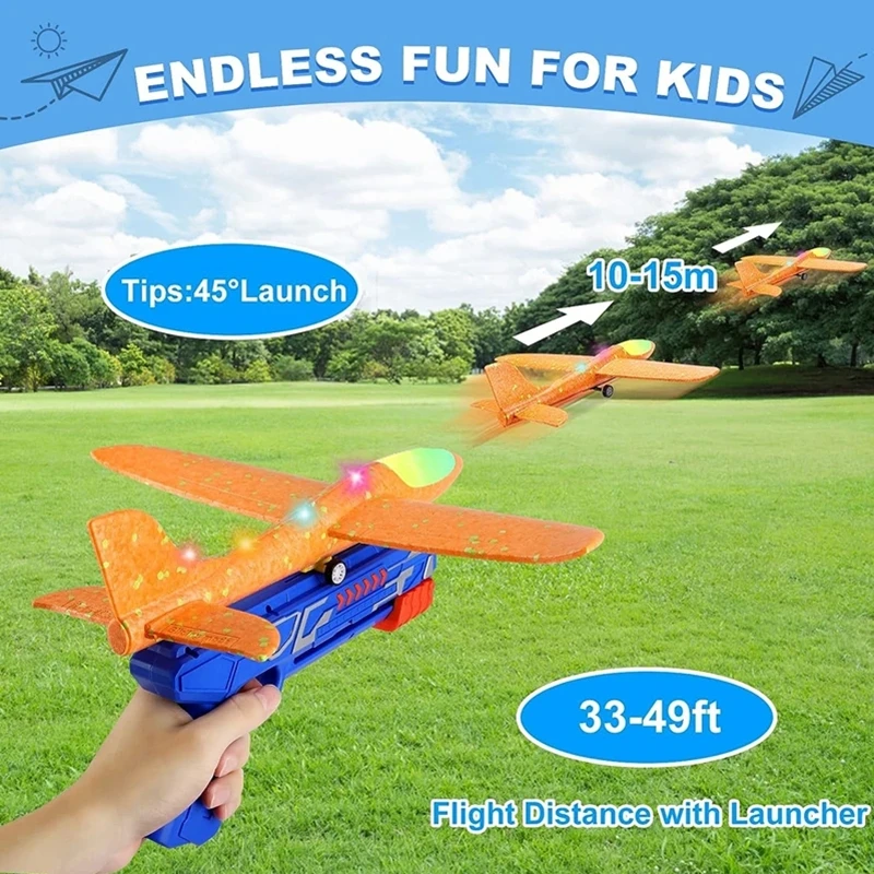 Children\'s Glowing Foam 10M Launcher Catapult Glider Parent-Child Interaction Outdoor Aircraft Gun Flying Toys for Kids