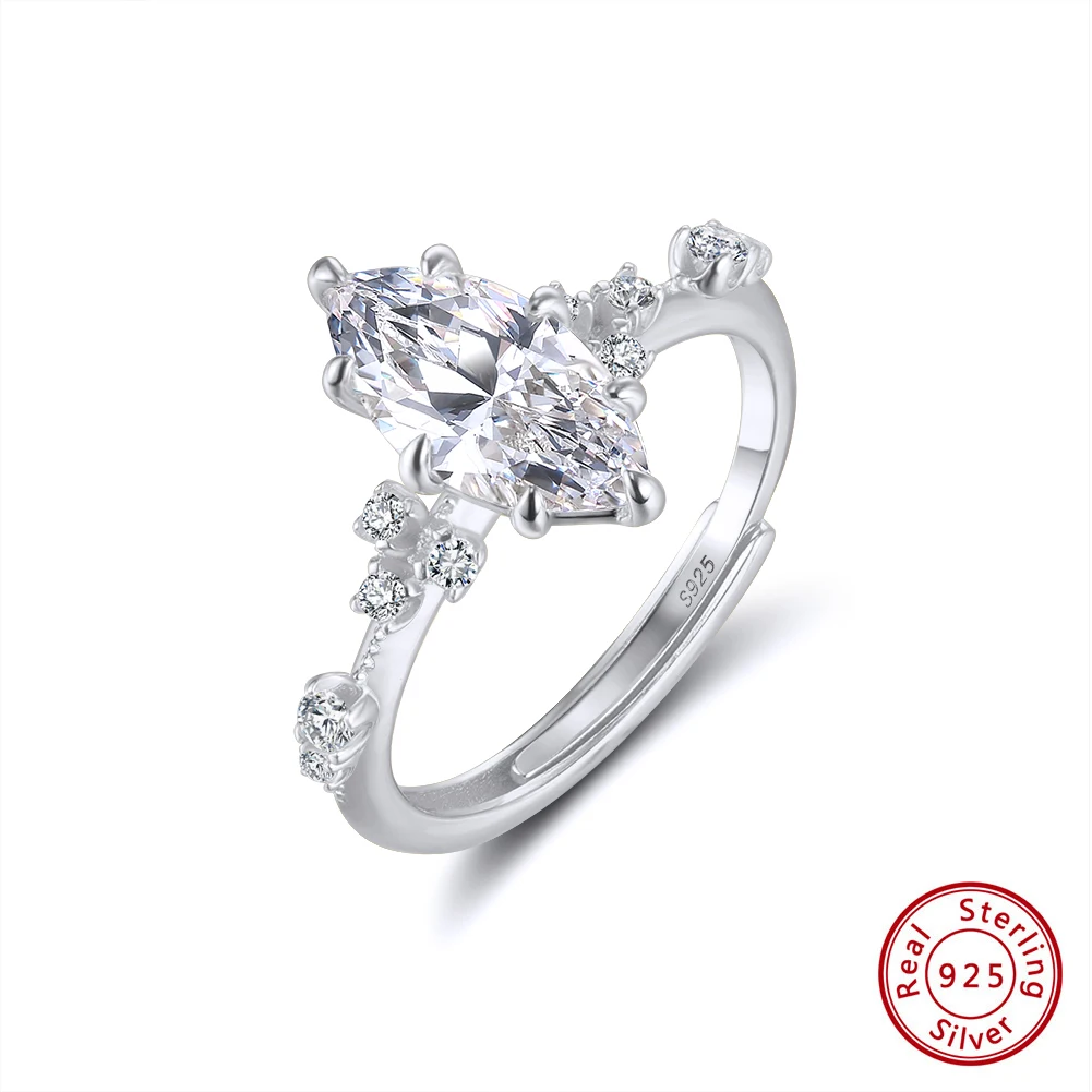 

KISS MANDY Classic Cubic Zircon Geometric Ring Adjustable 925 Silver 8A CZ Shiny Finger Ring Accessories Jewelry Gifts LZR46