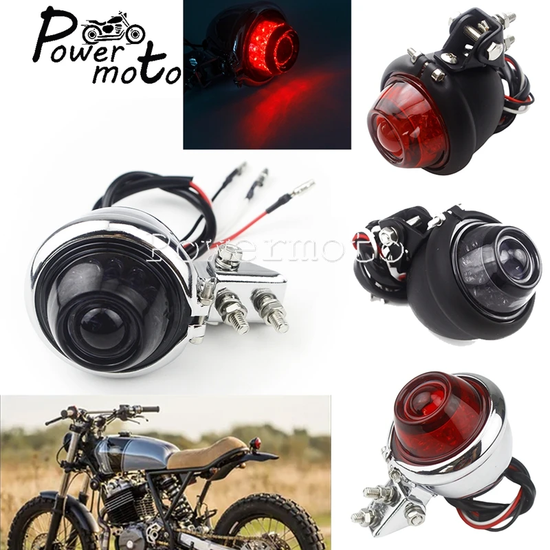 For Harley Sportster Cafe Racer Chopper Bobber Universal Motorcycle 12V Bates LED Brake Taillight w/ Adjustable Mount Bracket