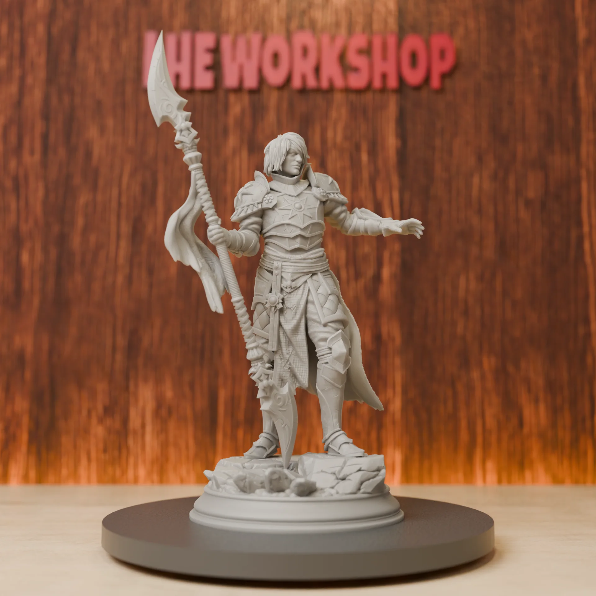 Polearm Paladin Miniatures | 28mm-75mm | Resin 3D Printed DND Pathfinder Mini | Unpainted Grey