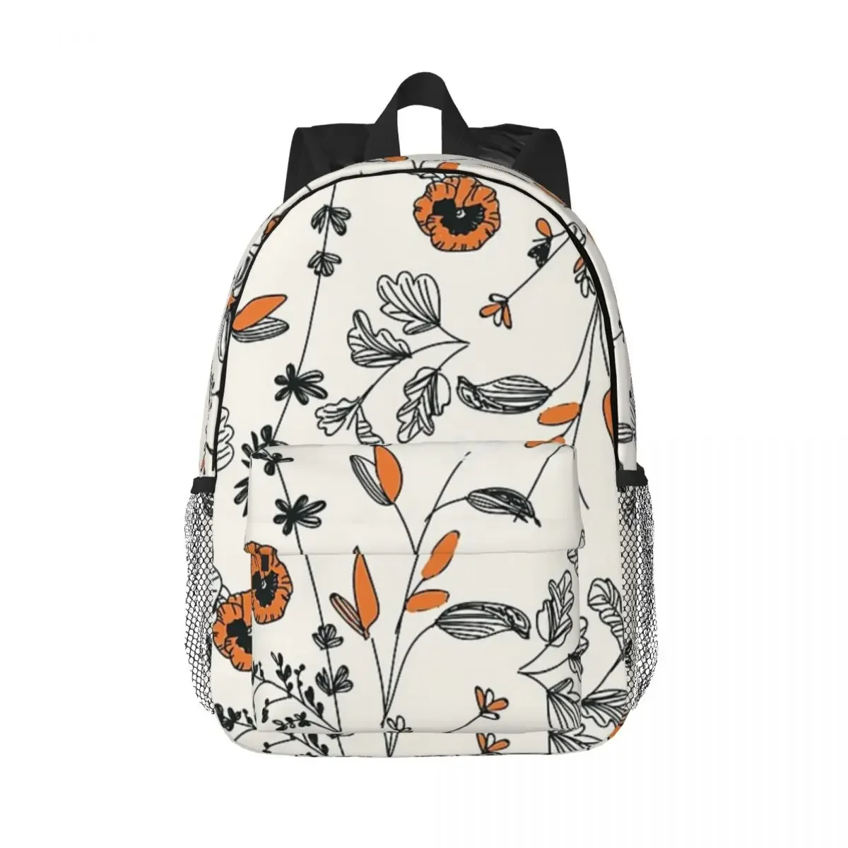 Mochilas con patrón de flores naranjas para adolescentes, morral escolar de dibujos animados para estudiantes, bolso de hombro para ordenador portátil de gran capacidad