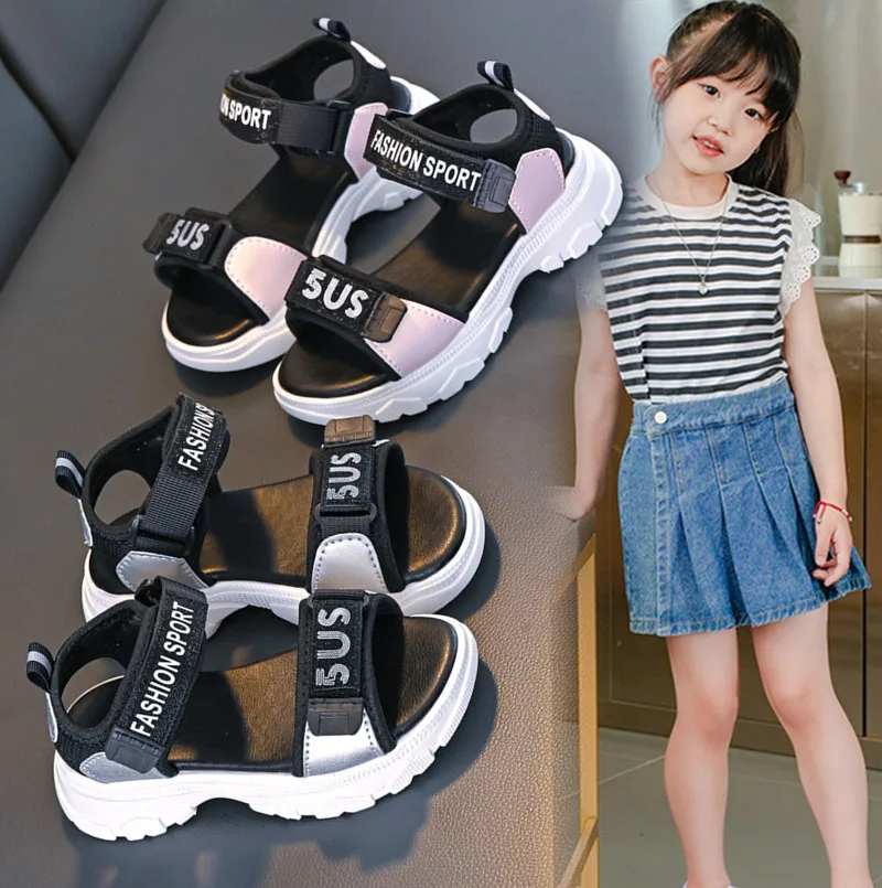 Kids Sandals Open Toes Non-slip Soft Sole Boys Beach Shoes Hook&loop 2025 Summer New Girls Sports Shoes Unisex Trendy Running
