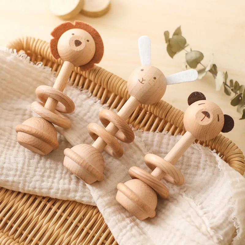 Wooden Animal Rattle Toys for Newborn Wooden Teether Baby 0 -12 Months Baby Accessory Cartoon Novel Baby Care Tools Teether Toys