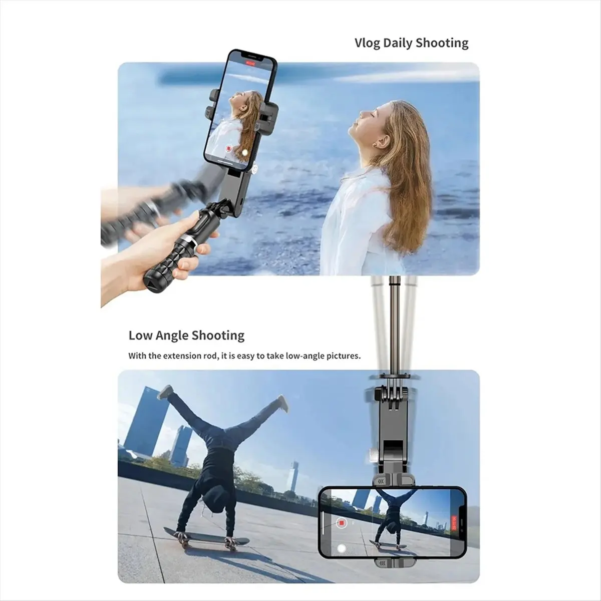 828 Wireless Selfie Stick Tripod Foldable Stand for Gopro Action Cameras Smartphones Balance Steady Shooting with Microphone