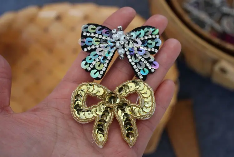 3 sztuka cekiny Rhinestone Bow łatka na odzież dekoracyjna aplikacja broszka biżuteria akcesoria do włosów kapelusze torby buty łatka — zdjęcie 3