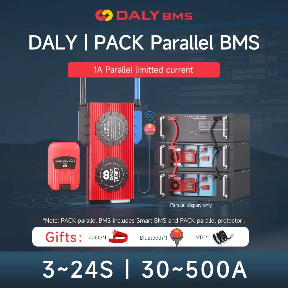 

DALY Smart Lifepo4 BMS 3S 4S 8S 10S 12S 13S 16S 24S 12V 24V 36V 48V BMS With BT And 1A Parallel module For 18650 Battery Packs