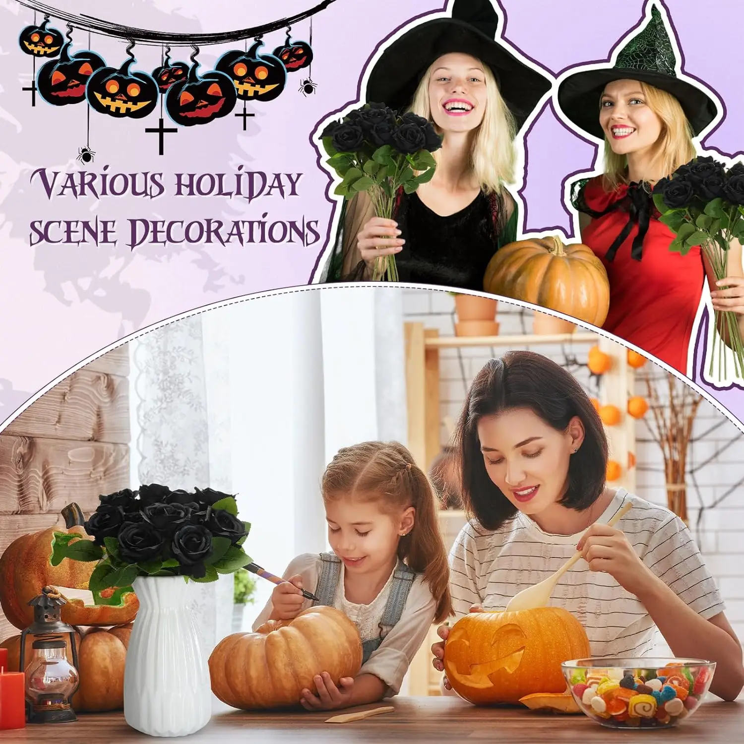 10 Stück Künstliche Blumen Halloween Seidenrosen Lange Zweige Bouquet Hochzeit Heim Zimmer Outdoor Deko Pflanzen DIY Zubehör Geschenke – Detail 3
