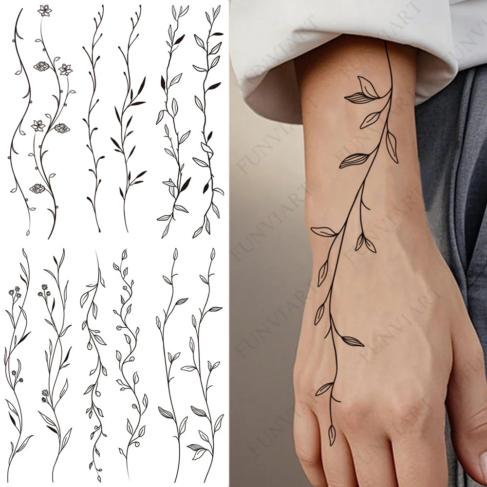 1pc tamanho longo folha flor padrão tatuagem adesivo para mulheres homens adequado para mão perna braço pé corpo usar tatuagem falsa à prova dwaterproof água