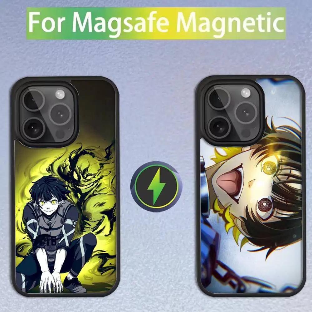 

Синий чехол для телефона с L-образным замком в стиле аниме для iPhone 16,15,14,13,12,11, Pro, Max, Plus, Mini, SE Magsafe с магнитной беспроводной зарядкой