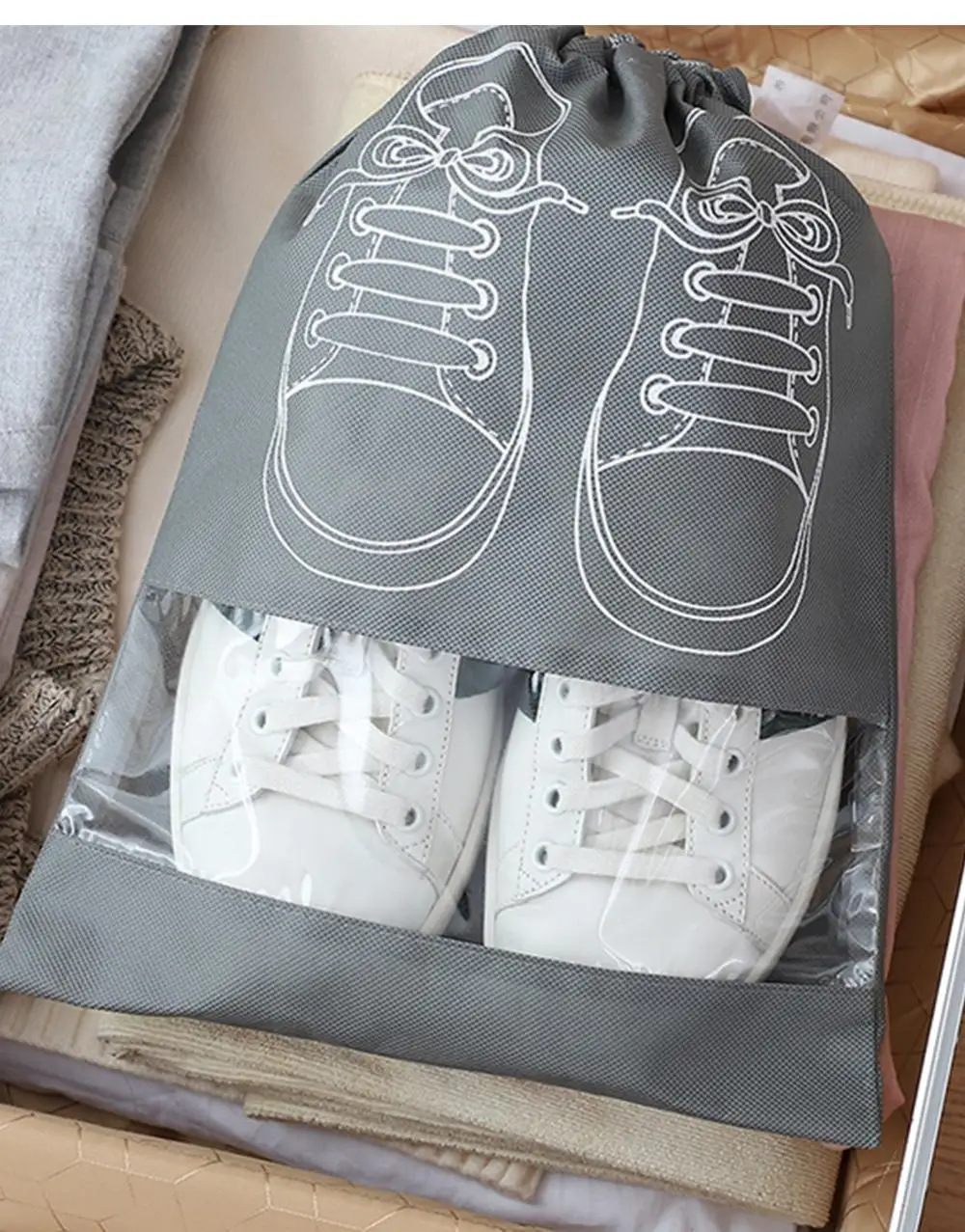 5/10 stücke Schuhe Lagerung Tasche Closet Organizer Vlies Reise Tragbare Tasche Wasserdichte Tasche Kleidung Eingestuft Ziehen Hängen Tasche – Detail 6