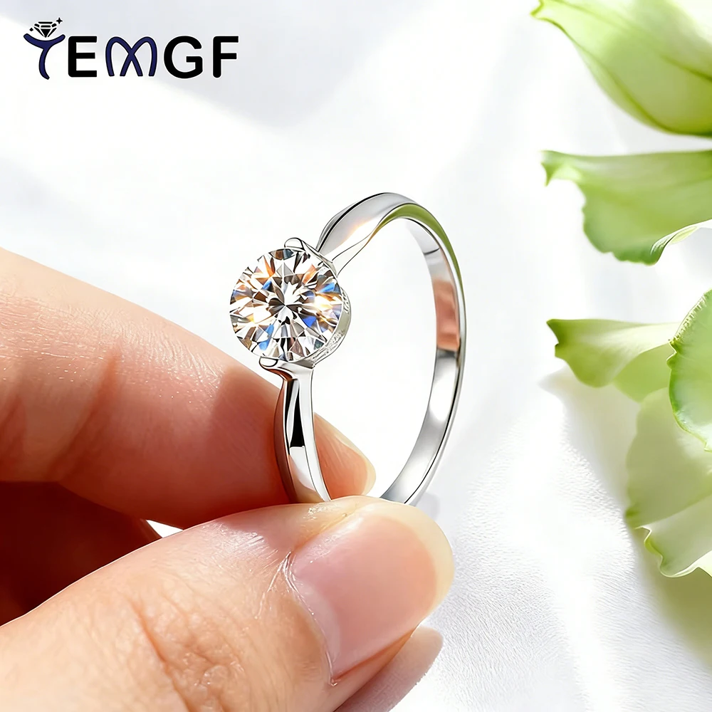 

Женское обручальное кольцо TEMGF 6,5 мм с муассанитом/цирконом круглой огранки, классические простые сверкающие ювелирные изделия, 100% стерлинговое серебро 925 пробы