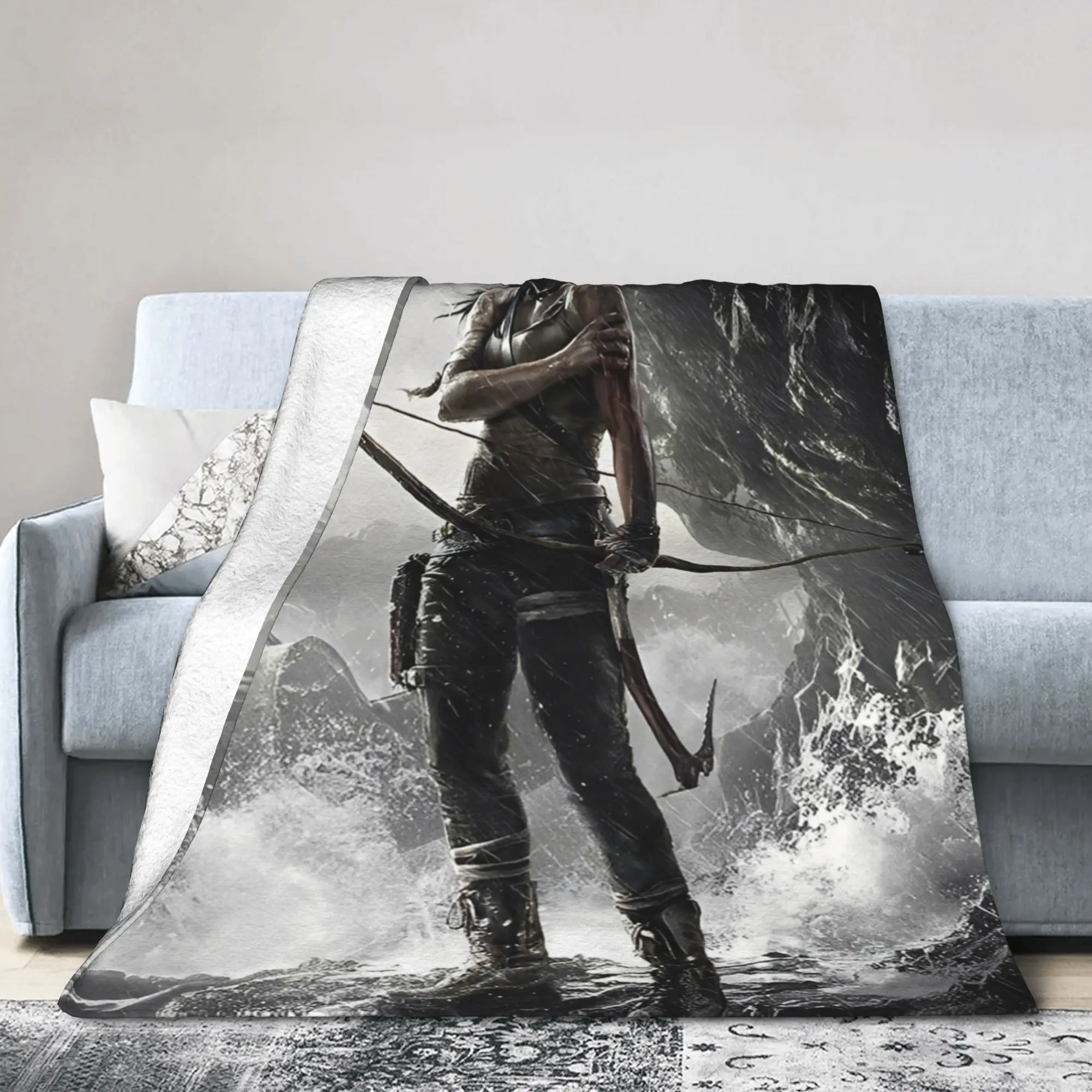Tomb-Raider Lara Croft Blankets Survival Video Game Flannel Throw Blankets Bed Sofa Rug Piece Soft Warm Bedspread Breathable