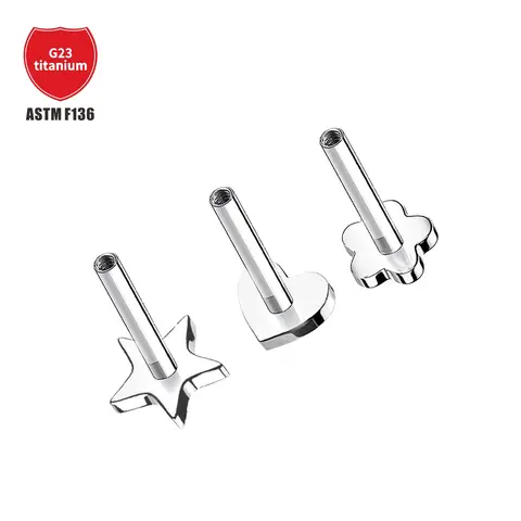 JT 5Pcs F136 Titanium Lip Stud Earrings Stars Flowers Flat Bottom Bar Adapts External Thread Head Accessories Piercing Jewelry