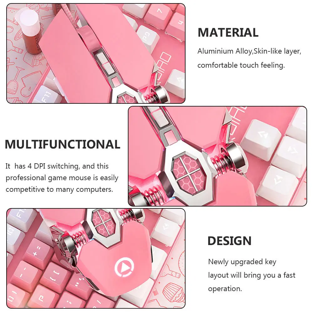 

1Pcs Pink Gaming Mouse Ergonomic Skin-Like Touch 4 Dpi Switches Colorful Breathing Light Professional Computer Accessory