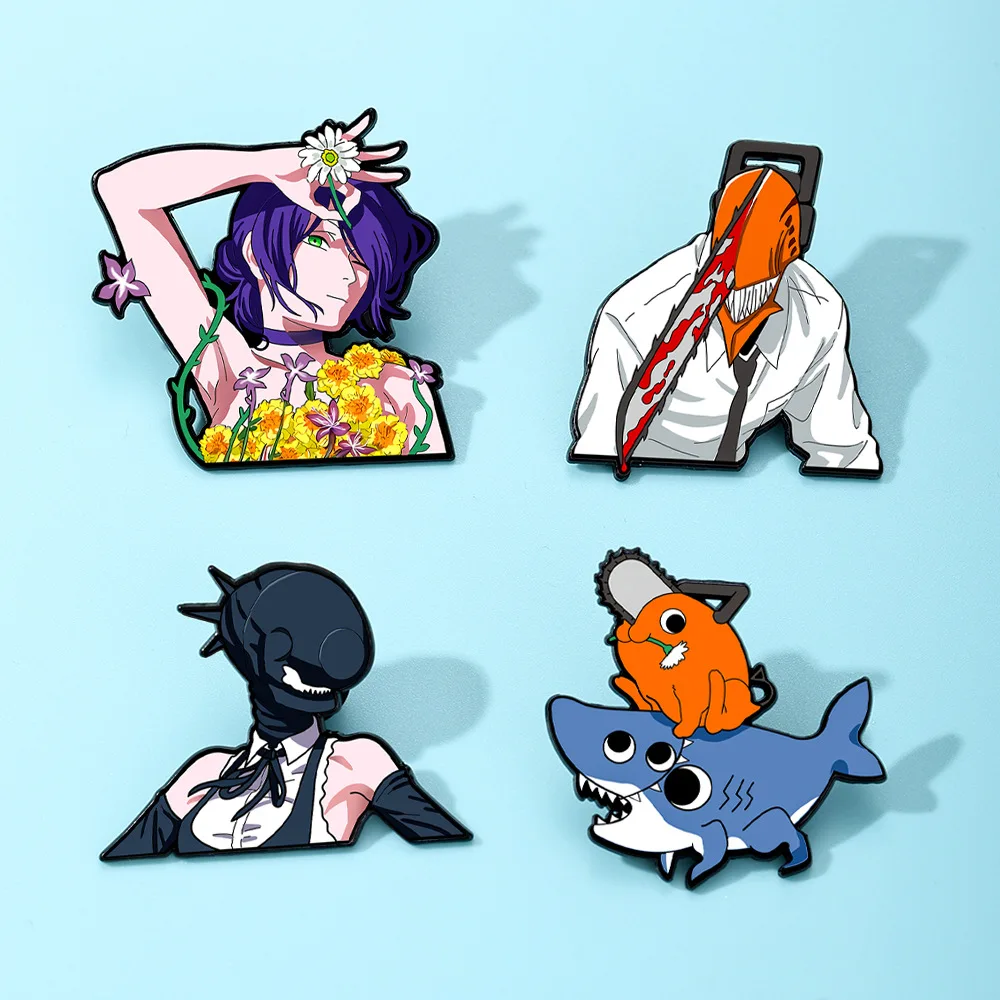 Set di 4 Spille Anime Chainsaw Man The Movie Reze Arc, Badge Cosplay di Hayakawa Aki, Spille in Metallo per Costumi e Accessori per Borse