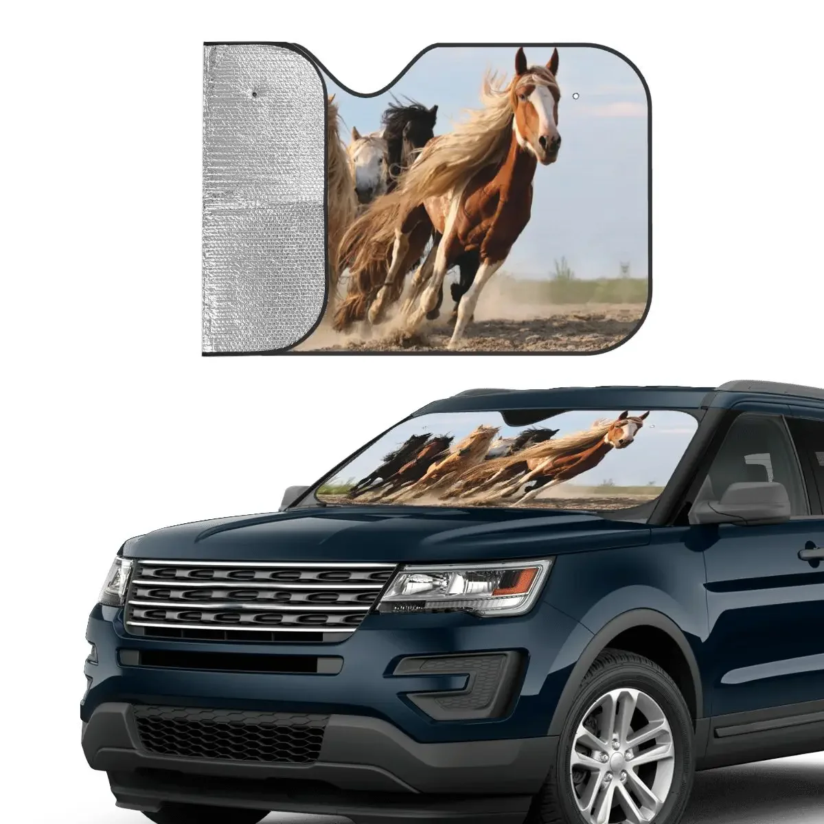 Horse Race Cute Sunshade Windscreen 70x130cm Galloping Animal Lovers Foils Sun Visor Sun Shade Protect