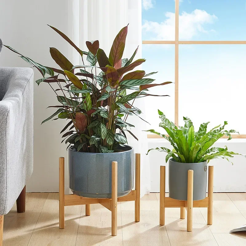 Wooden Cross Four-legged Flower Stand Strong Bonsai Durable Stand Home Tray Pot Bamboo Display Shelf Holder Plant Decor