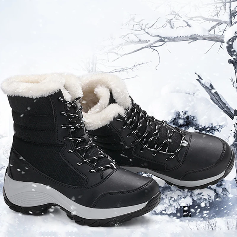 Imagen 4: Botas de nieve para Mujer, zapatos de talla grande con cordones para Mujer, botines cálidos con plataforma, nuevas Botas para Mujer, calzado de invierno para Mujer