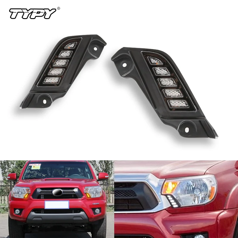 

TYPY 2Pcs Front White LED DRL Daytime Running Light Dynamic Turn Signal Indicator For Toyota Tacoma 2011-2015