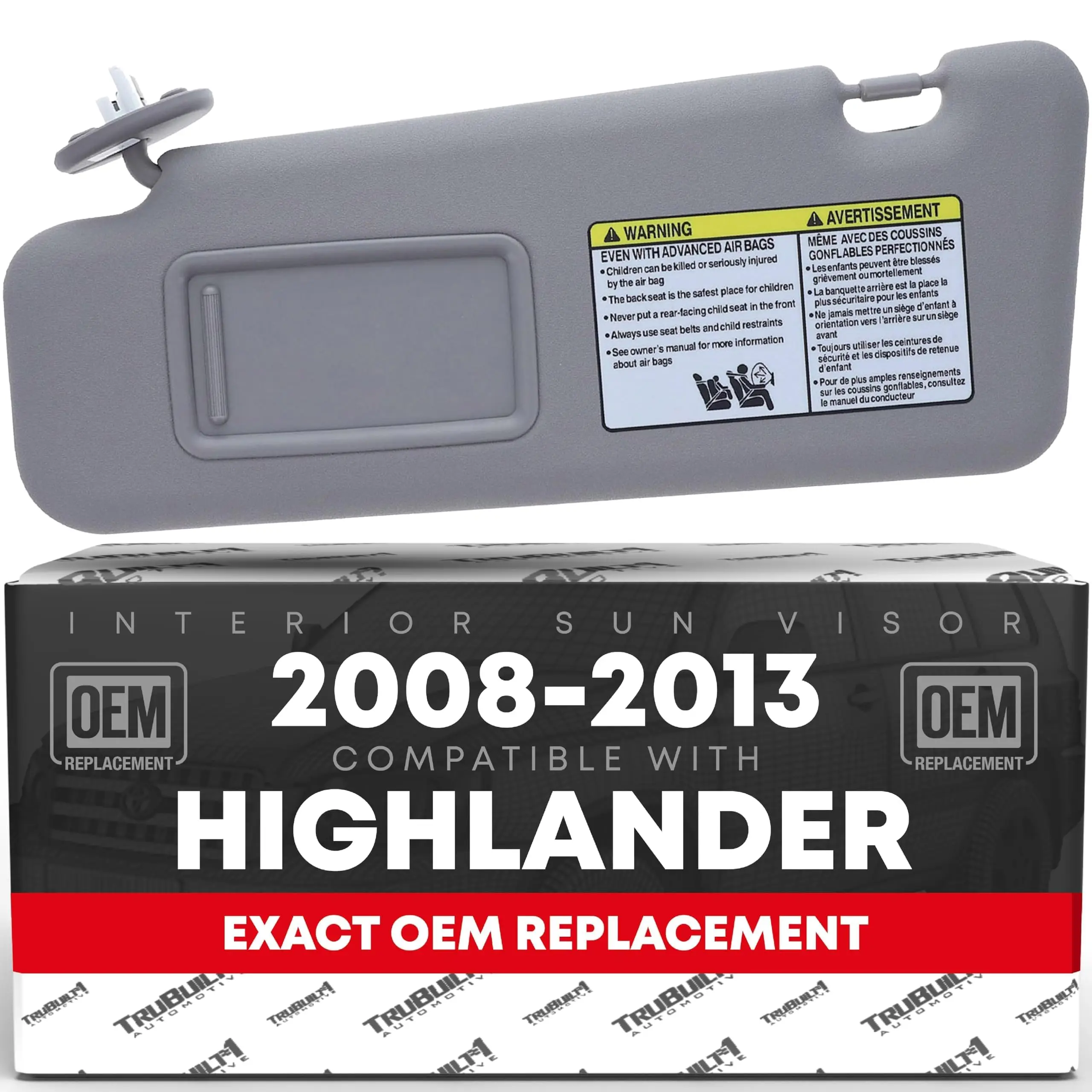 

Sun Visor Replacement Left Driver Side For 2008-2013 Toyota Highlander Gray With Mirror