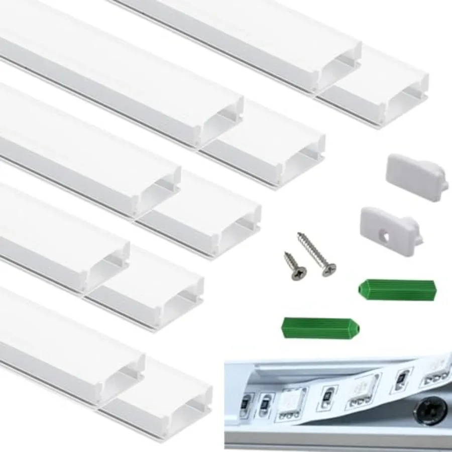 

Matte White -Pack 6.56FT Pre-Drilled Clip Free LED Strip U Channel Diffuser Tight and Flush Mounted Under Cabinet Tape Track Al