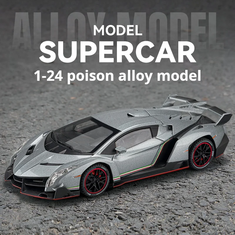

1:24 Lambor Veneno Exquisite Alloy Car Model Limited Edition Ornament Simulation Super Car Light & Sound Model Collection