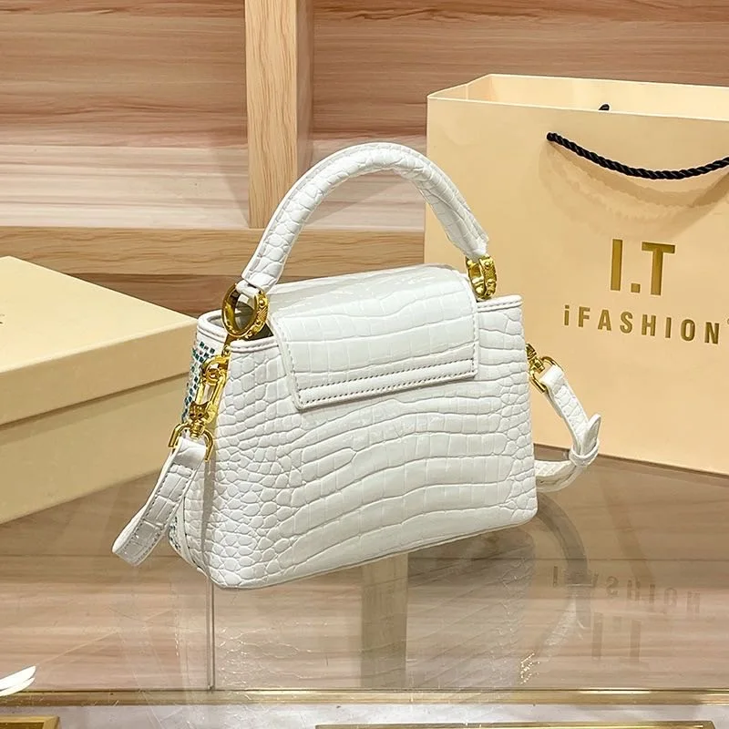 Good Diamond Studded Handbag With Contrasting Colors, Single Shoulder Crossbody Small Bag, Finalized Big Brand Women\'s Bag