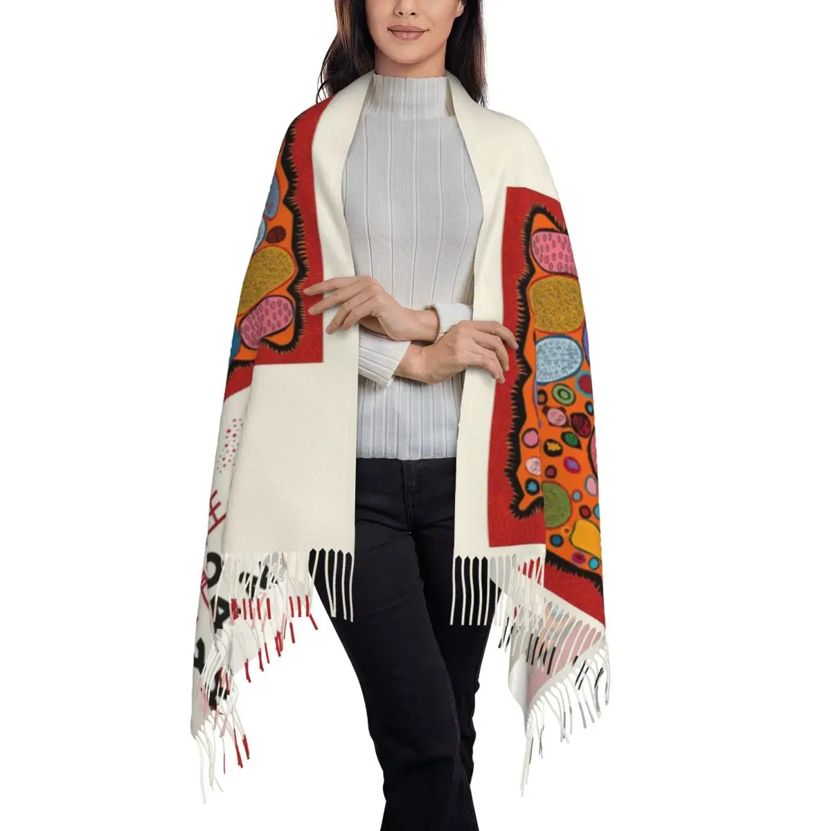 Customized Stylish Yayoi Kusama Abstract Mushroom Tassel Scarf Women Winter Warm Shawl Wrap Female Scarves