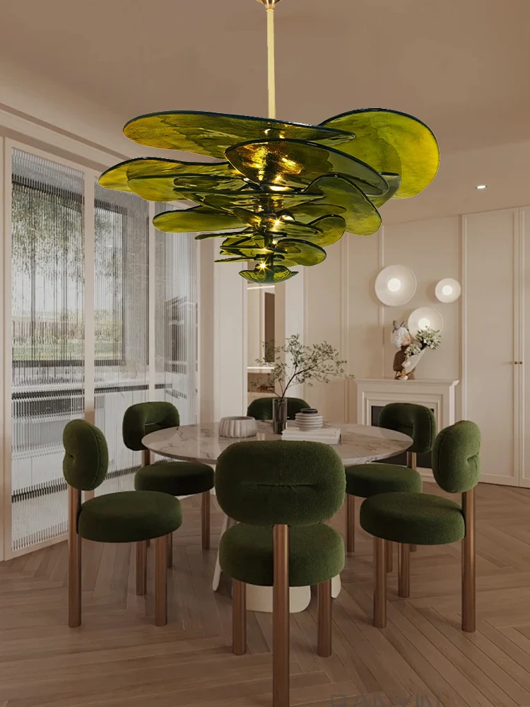 Nordic Vintage Green Glass Big Pendant Lights Amber Classic Hanging Lamp for Dining Table Foyer Decoration