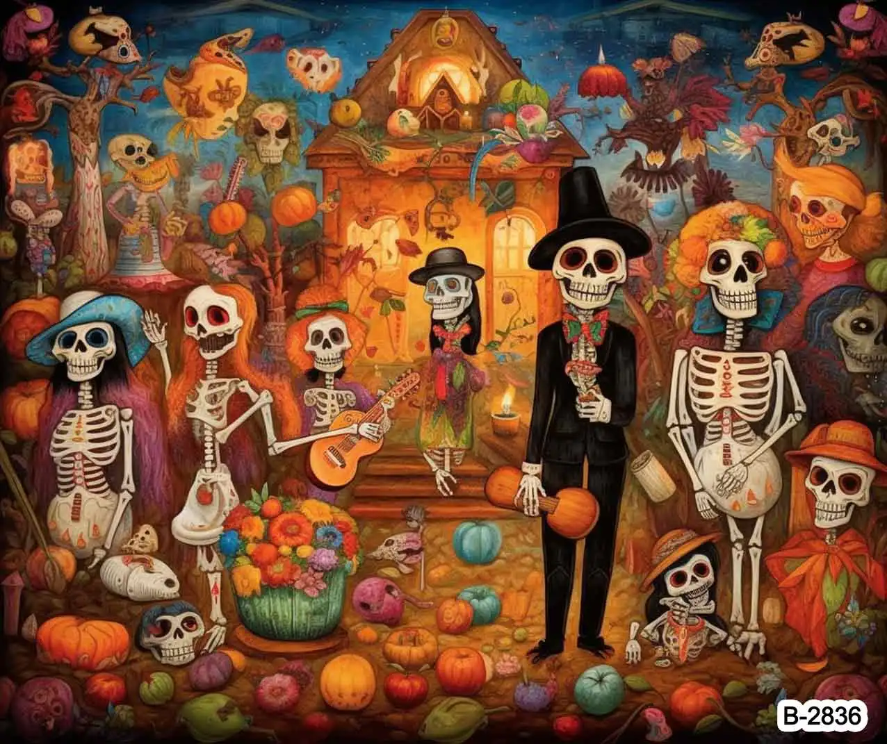 Day of The Dead Background Mexican Fiesta Sugar Skull Dance Party Dia De Los Muertos Family Home Decoration Photography Backdrop