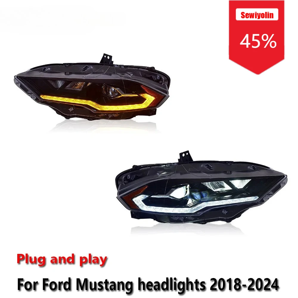 

Sewiyolin Car LED Headlight Assemblies For Ford Mustang 2018-2024 Fog DRL Brake Turn Signal Lamp Plug and Play