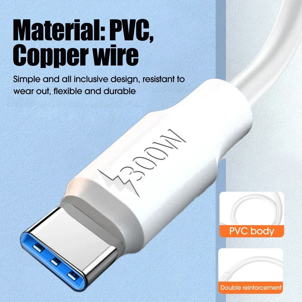 300W Super Fast Charging Mobile Phone Charge Cord for Samsung Xiaomi Huawei Type-C Charging Wire Universal USB Type C Data Cable