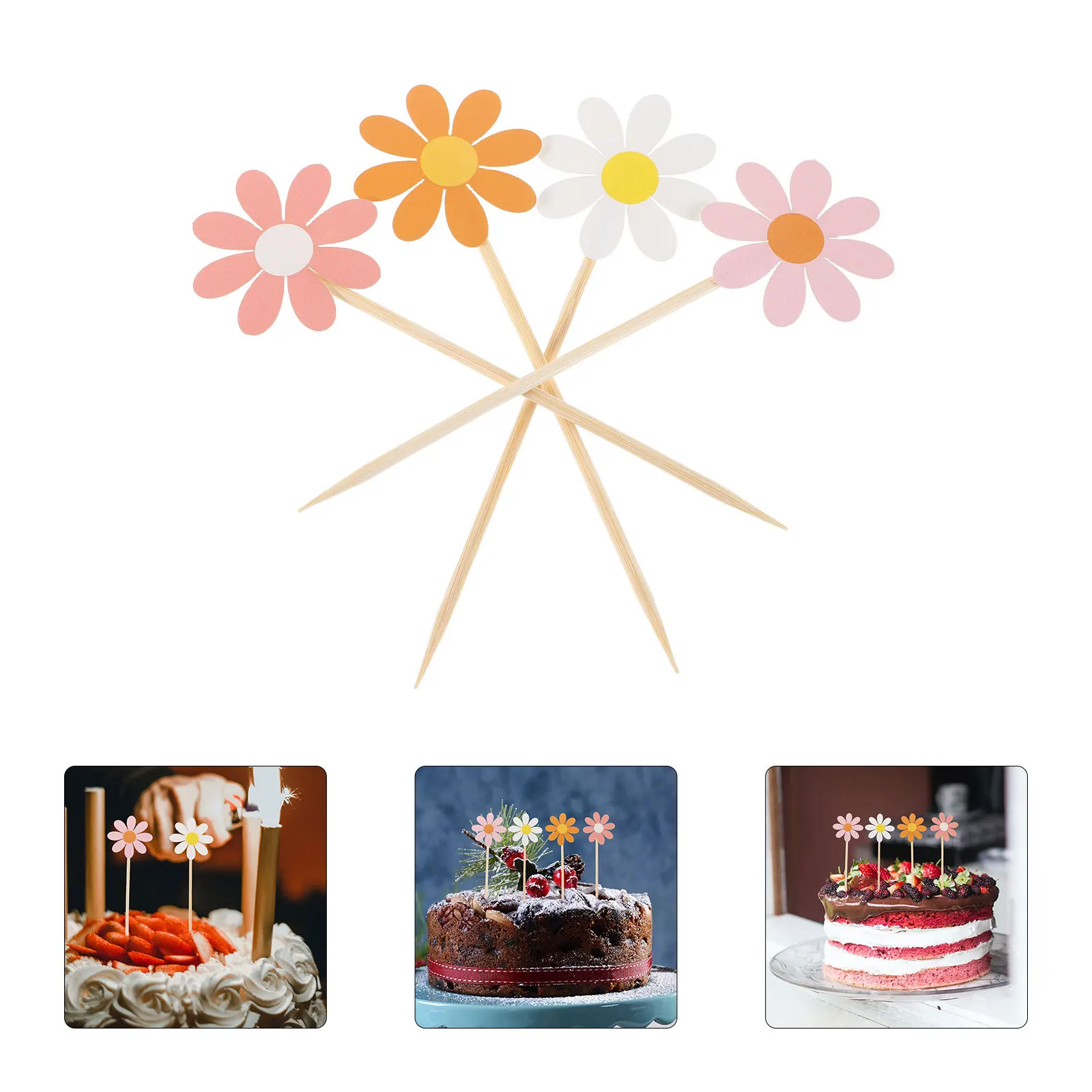 

40Pcs Daisy Party Picks Cake Decoration Flowers Creative Cupcake Toppers Lightweight Dessert Table Wedding Birthday Supplies