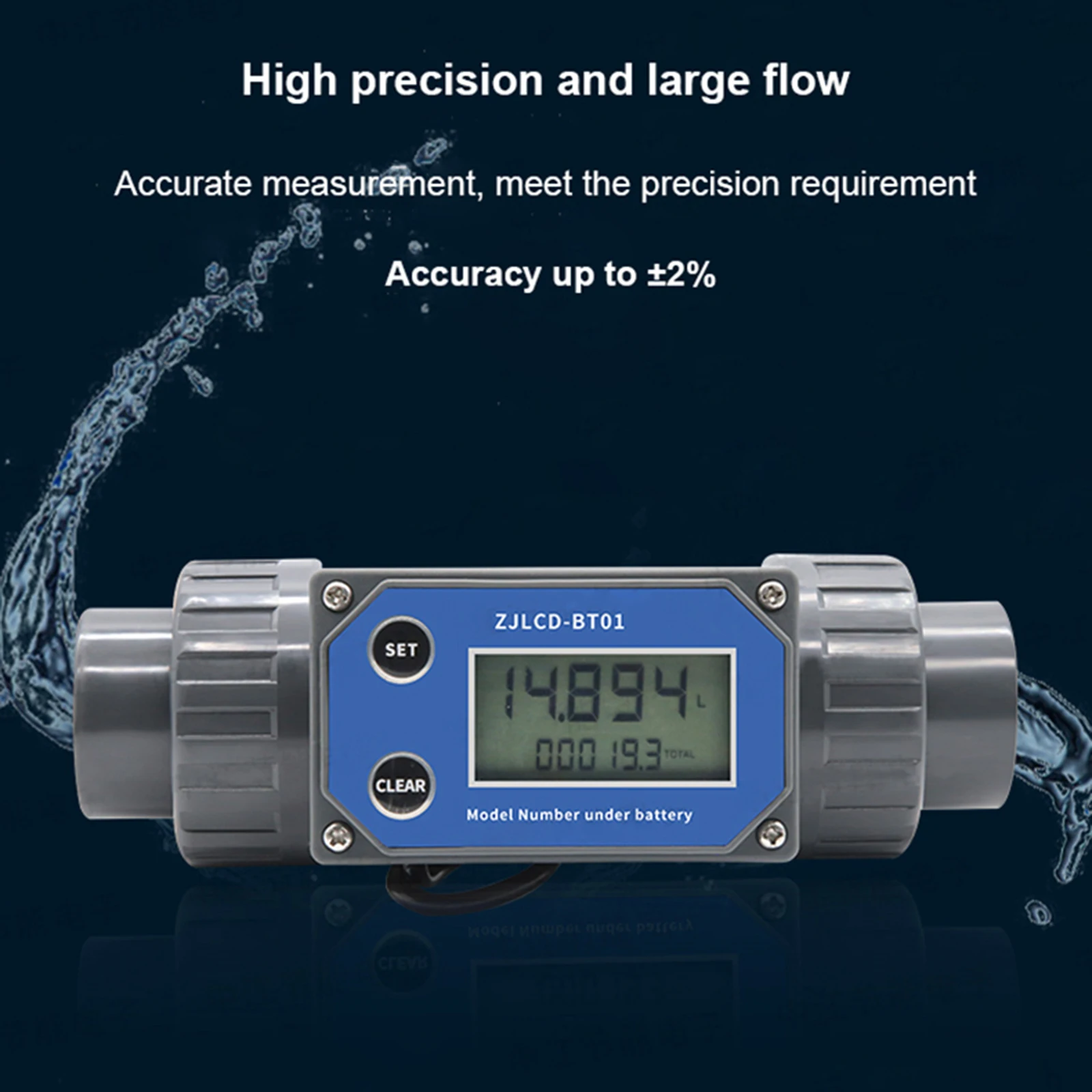 DN25-80 Turbine Flow Meter Electronic LCD Digital Display Flowmeter ZJLCD-BT01 PVC Pipe Liquid Water For Farm/Garden Irrigation