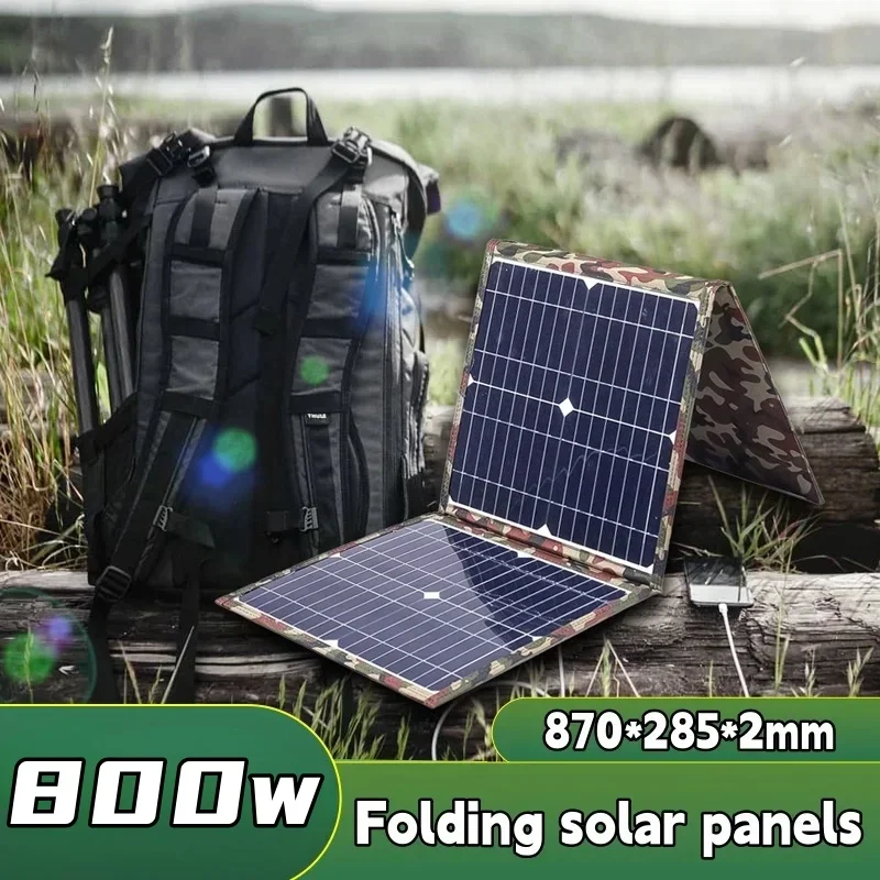 800W Foldable Solar Panel 12V/5V USB Type-C Output - Portable Solar Charger for Power Station Phone Laptop Camping Hiking