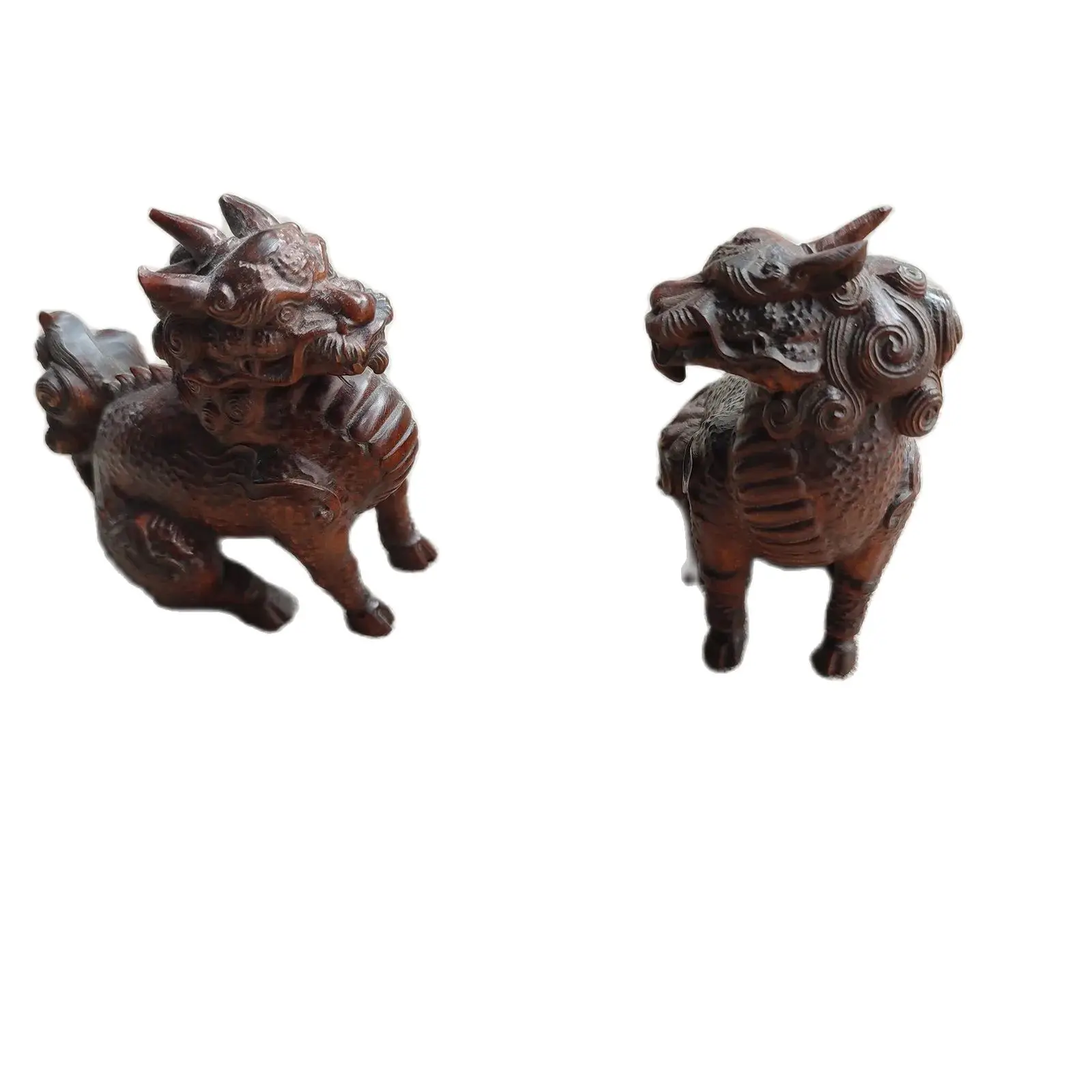 A pair Chinese carved Wooden Dragon Statue unicorn Wood home decor art decorative sculpture home decor